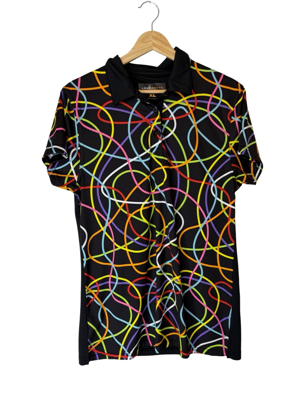 Loudmouth Golf neon and black womens short sleeve golf polo xl #023